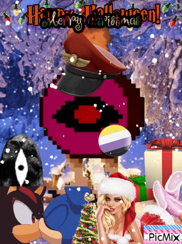 a christmas greeting card with a lady in santa hat
