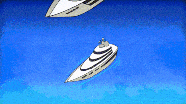 a cartoon of two boats floating in the ocean
