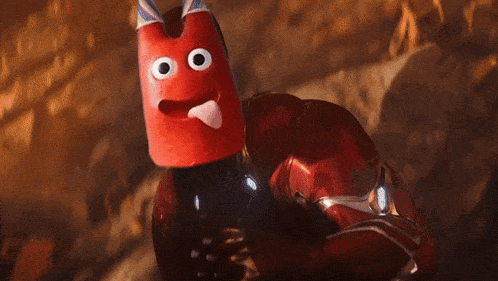 a close up of a person 's face with a red face