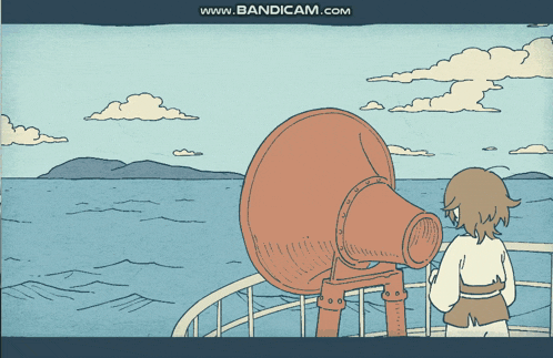 a cartoon drawing of a person looking out over the ocean with the website www.bandicam.com in the corner