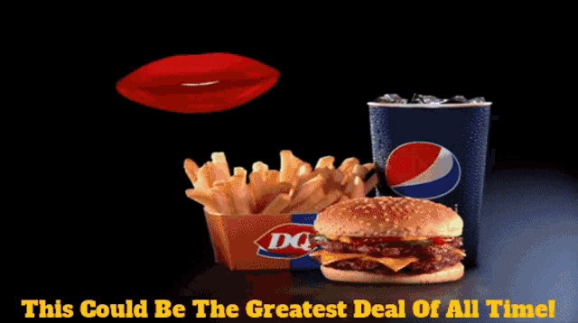an ad for a hamburger french fries and a pepsi
