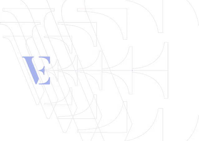 a blue letter e is in the middle of a white background