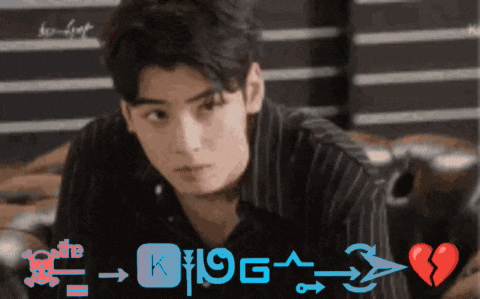 a picture of a young man with a broken heart and the letters k and g