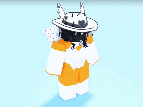 a cartoon character wearing a white hat with wings on it