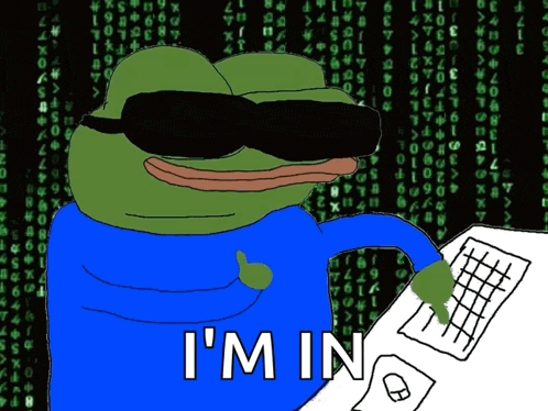a cartoon frog wearing sunglasses and a blue shirt says i 'm in