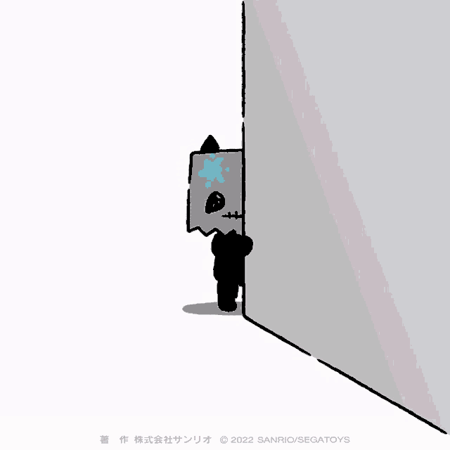 a drawing of a monster peeking out from behind a wall that says 2022 sanrio / segatoys