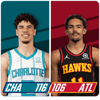 two basketball players from charlotte and the hawks are standing next to each other