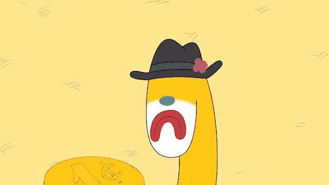 a cartoon character with a hat and a dollar sign