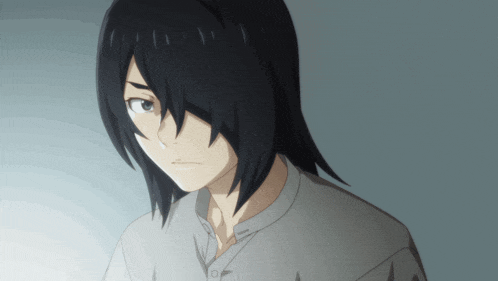 a drawing of a person with long black hair and a white shirt