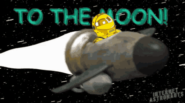 a cartoon of a space ship with the words to the moon on it