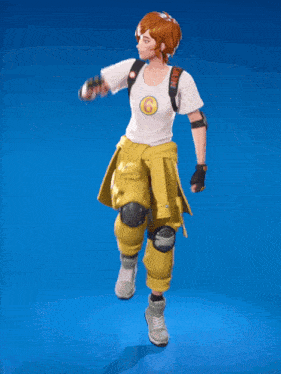 a person wearing yellow pants and a white shirt with a circle on the front
