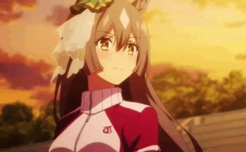 a close up of a girl with long hair wearing a red and white outfit .