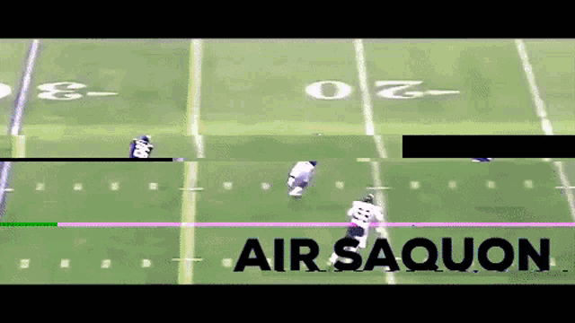 a football game is being played with the words air saquon on the bottom