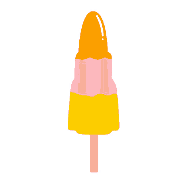 a yellow and orange popsicle with a pink topping on a stick