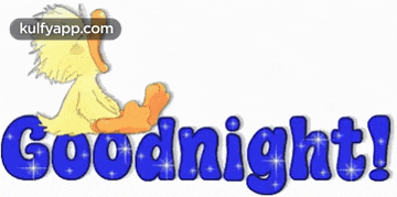 a picture of a duck with the words goodnight in blue