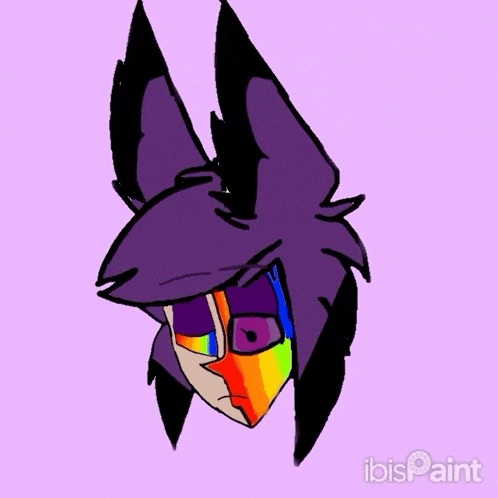 a drawing of a fox with a rainbow face and ibis paint written below it