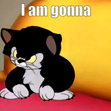 a cartoon cat is sitting on a bed with the words " i am gonna " written on the bottom