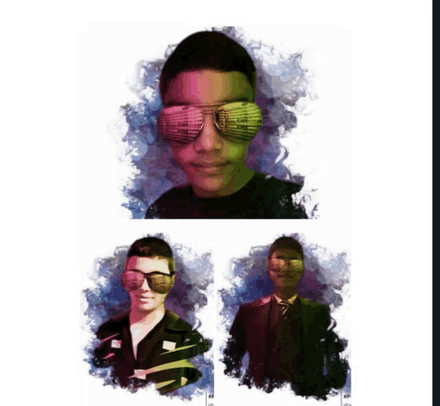 three pictures of a man wearing sunglasses and a tie