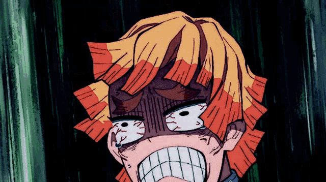 a close up of a cartoon character 's face with a surprised expression .