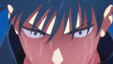 a close up of a person 's face with tears running down his face