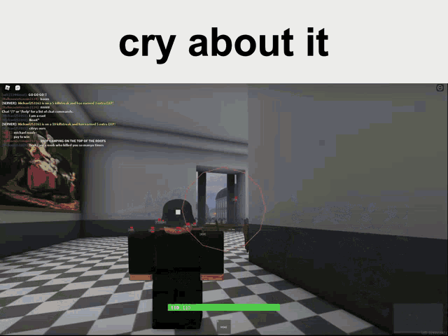 a screenshot of a video game with the words cry about it