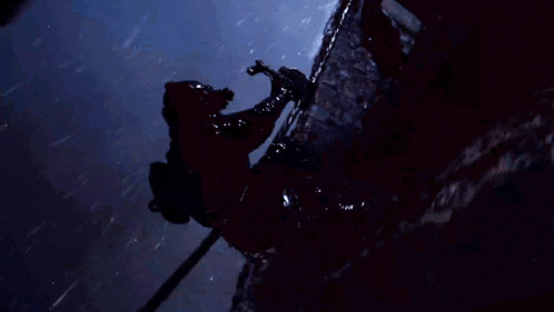 a person hanging from a rope in the water