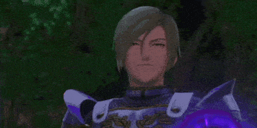 a video game character with a purple background and a sword