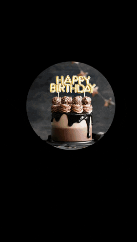 a happy birthday card with a cake and a gift