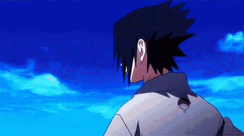 sasuke uchiha from naruto is standing in front of a blue sky .