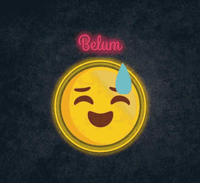 a neon sign with a glowing smiley face and the word belum