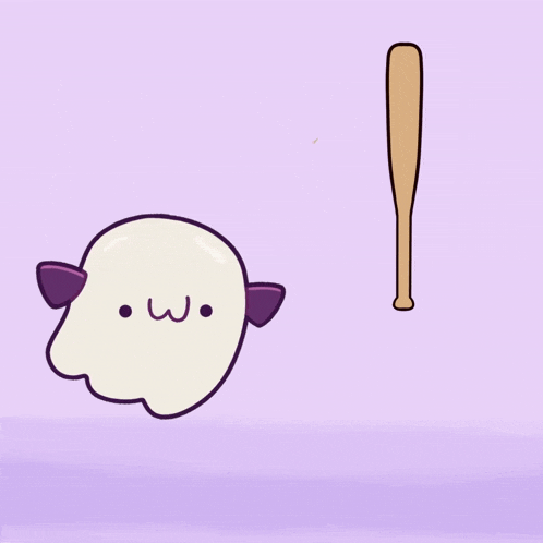 a cartoon drawing of a ghost with a w on its face next to a baseball bat