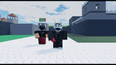 two roblox characters are standing next to each other in front of a castle