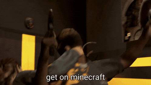 a blurry picture of a man with the words get on minecraft written below him