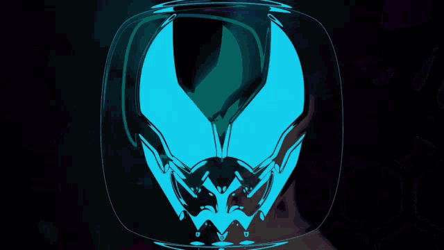 a purple and blue background with a glowing logo in the center