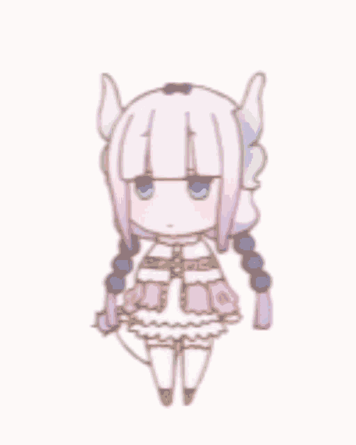 a drawing of a girl with horns and pigtails .