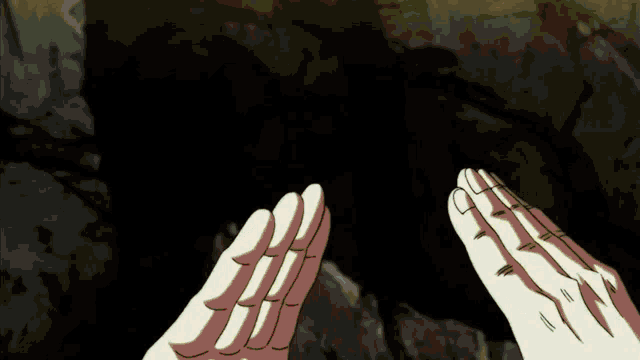 a cartoon drawing of a person 's hands making a triangle with their fingers