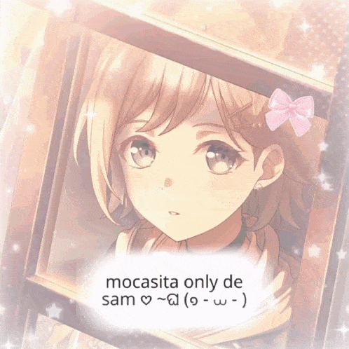 a picture of a girl with a pink bow in her hair and the words mocasita only de sam