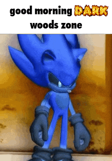 a cartoon of sonic the hedgehog standing in the woods zone .