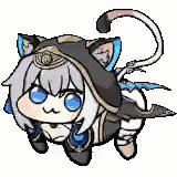 a pixel art drawing of a cat girl with a hood and a tail .