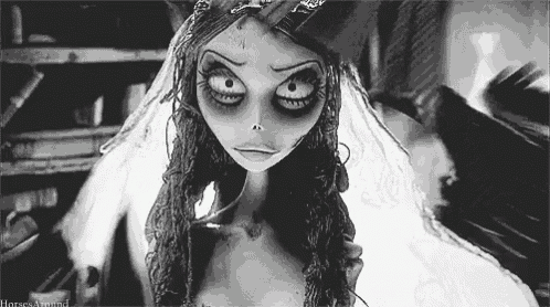 a black and white photo of a bride from the nightmare before christmas