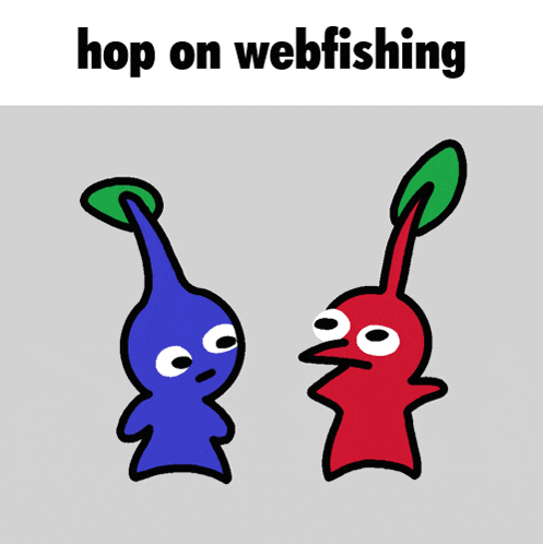 a blue and red cartoon character with the words hop on webfishing