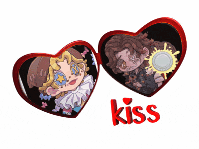 a couple of hearts with the word kiss on the bottom right