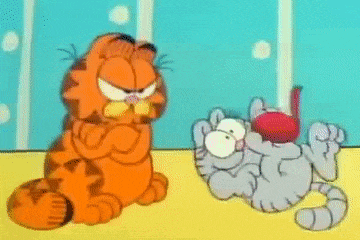 a cartoon of garfield and a cat playing with a ball