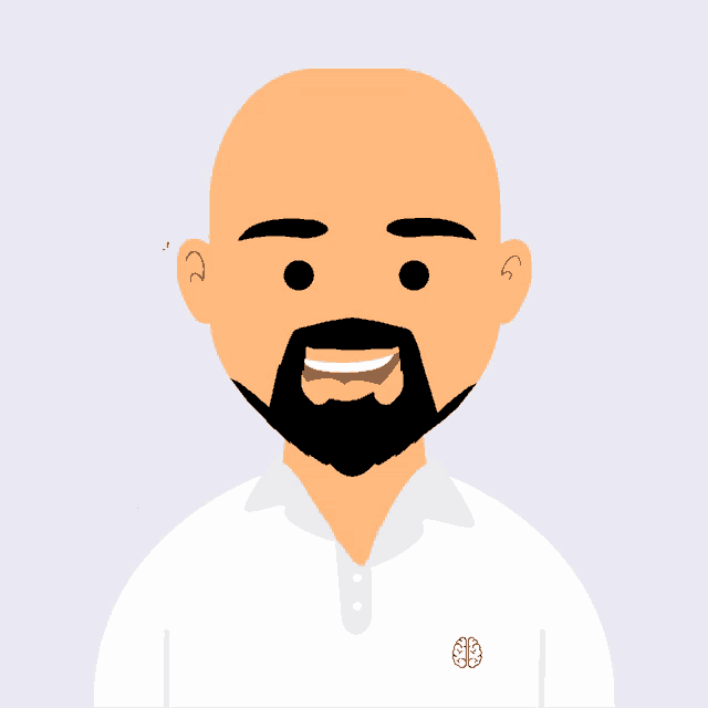 a man with a beard and a white shirt with a brain on it