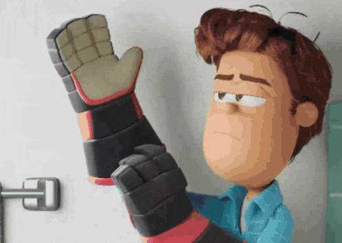a cartoon character wearing a pair of gloves