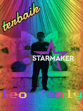 a man stands in front of a rainbow curtain with the words starmaker leo family