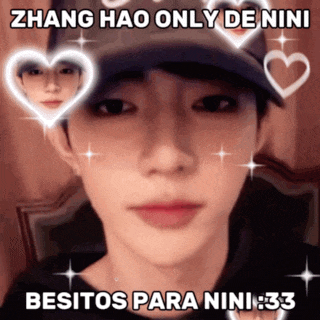 a man wearing a hat has hearts around his face and says zhang hao only de nini besitos para nini 33