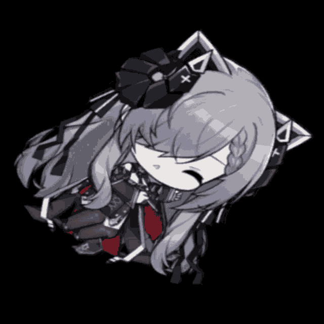 a drawing of a girl with gray hair and a black flower in her hair