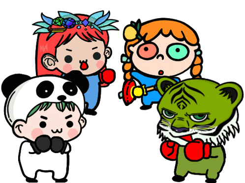 a group of cartoon characters including a tiger and a panda