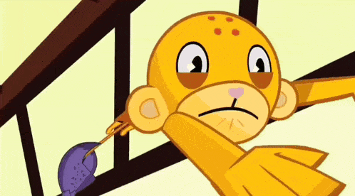 a cartoon of a monkey with a purple object in its mouth